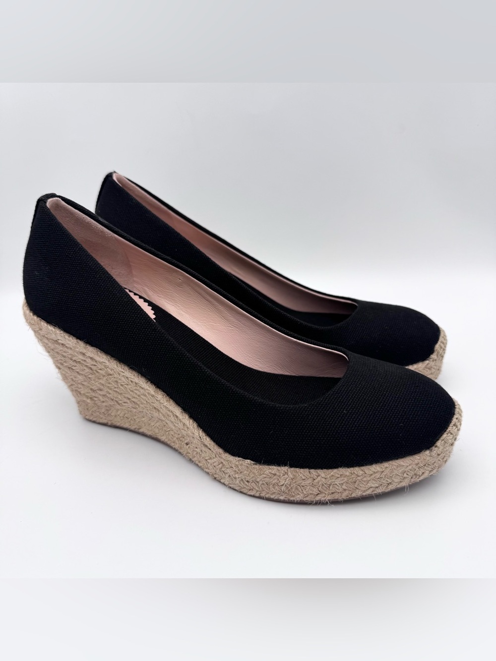 J.Crew Seville Black Canvas Espadrille Wedges Women Size 6.5 Slip On EUC
